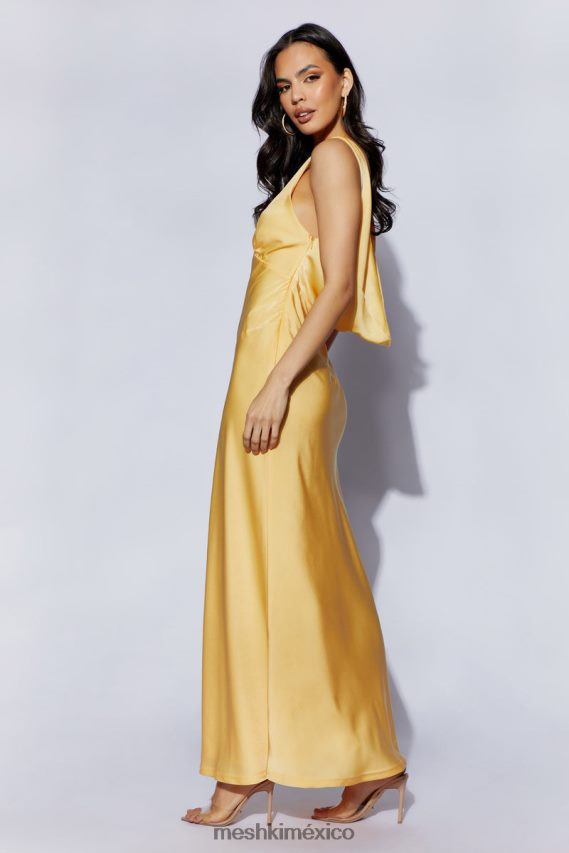 Meshki Nadia Maxi Satin Dress With Back Cowl Lemon Clothing H48F8H11