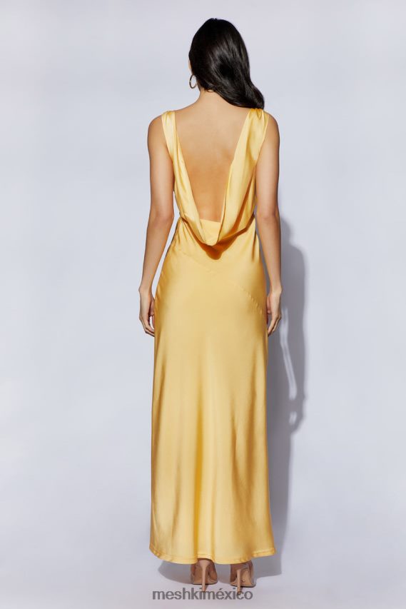 Meshki Nadia Maxi Satin Dress With Back Cowl Lemon Clothing H48F8H11
