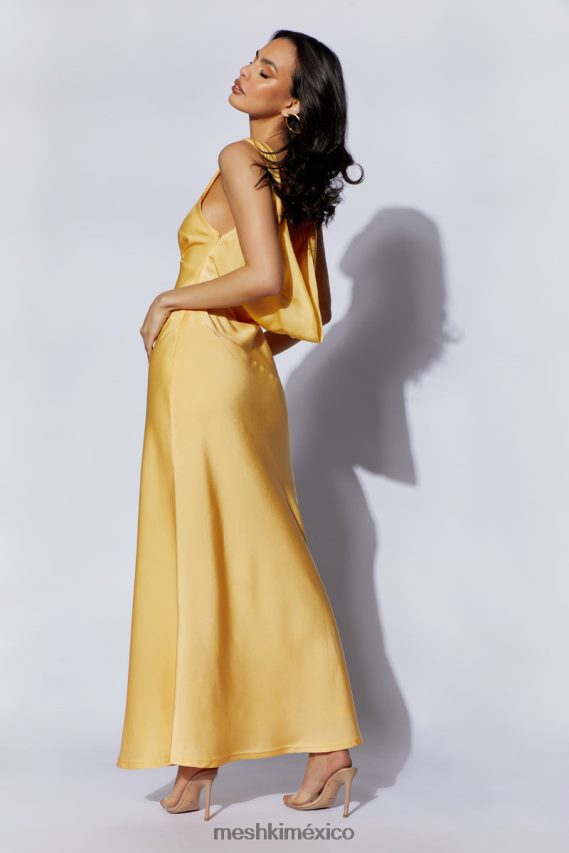 Meshki Nadia Maxi Satin Dress With Back Cowl Lemon Clothing H48F8H11