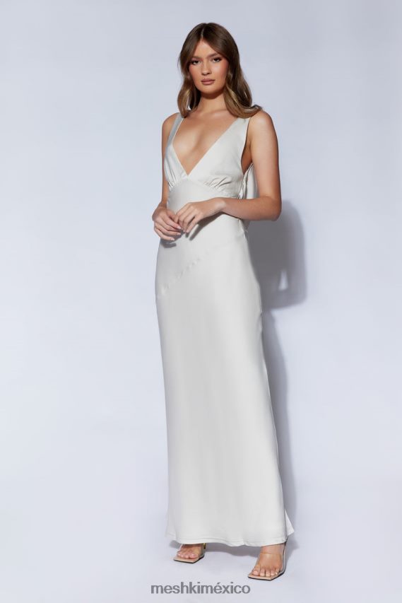 Meshki Nadia Maxi Satin Dress With Back Cowl Silver Clothing H48F8H66