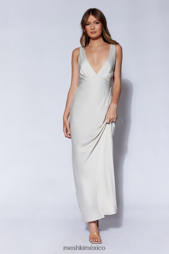 Meshki Nadia Maxi Satin Dress With Back Cowl Silver Clothing H48F8H66