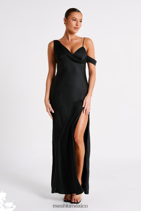 Meshki Soleil Satin Off Shoulder Maxi Dress Black Clothing H48F8H35