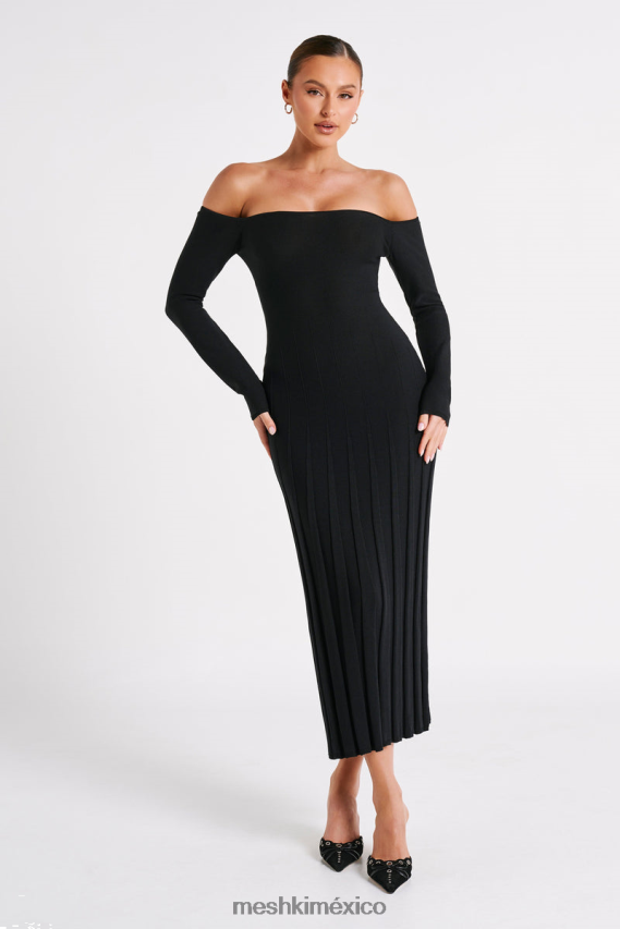 Meshki Emmeline Long Sleeve Rib Knit Midi Dress Black Clothing H48F8H94