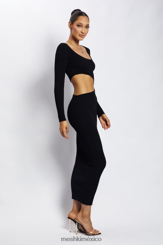 Meshki Gaia Cut Out Asymmetric Knitted Midi Dress Black Clothing H48F8H146