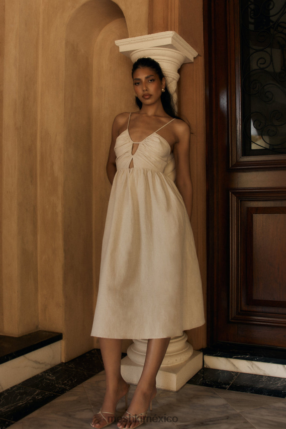 Meshki Magdelena Cut Out Linen Midi Dress Natural Clothing H48F8H19