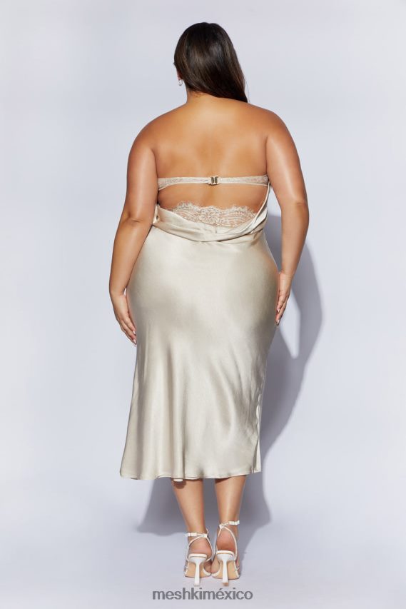 Meshki Mischa Strapless Midi Dress With Lace Detailing Champagne Clothing H48F8H31
