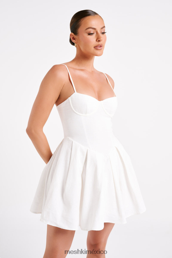 Meshki Dorinda Pleated Linen Mini Dress White Clothing H48F8H4