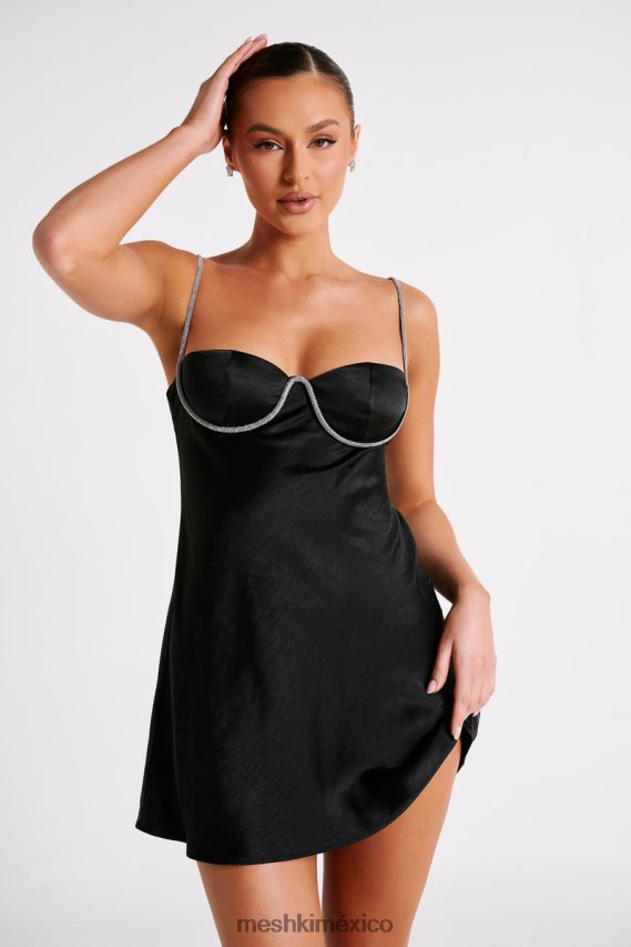 Meshki Elora Satin Cupped Mini Dress With Diamante Rope Black Clothing H48F8H34