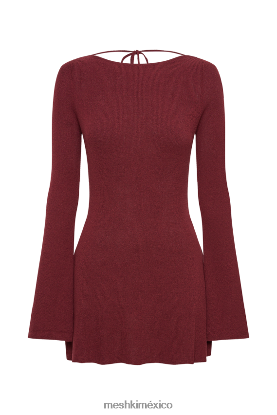 Meshki Zahra Long Sleeve Open Back Mini Knit Dress Berry Clothing H48F8H82