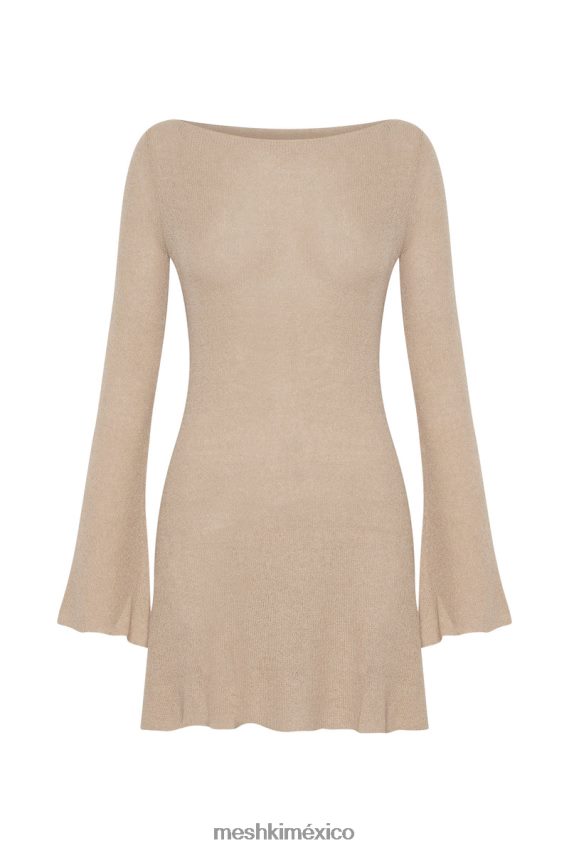 Meshki Zahra Long Sleeve Open Back Mini Knit Dress Wheat Clothing H48F8H106