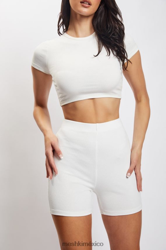 Meshki botín corto de canalé lisa blanco ropa H48F8H1459