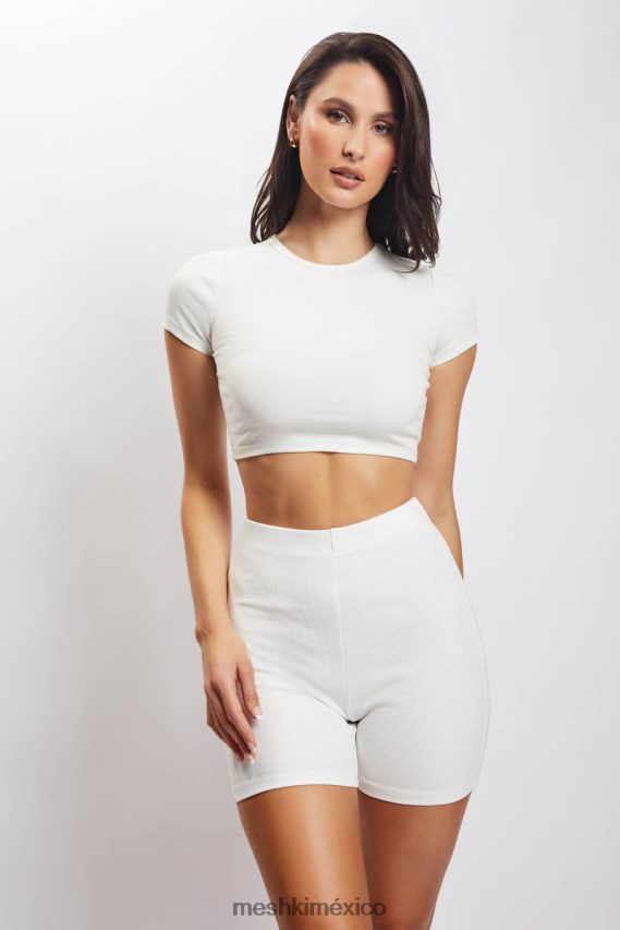 Meshki botín corto de canalé lisa blanco ropa H48F8H1459