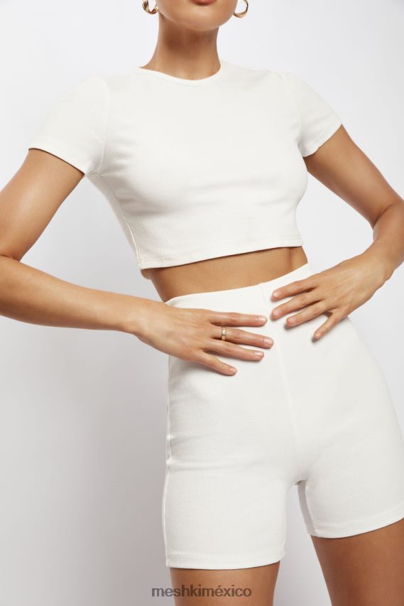 Meshki botín corto de canalé lisa blanco ropa H48F8H1459