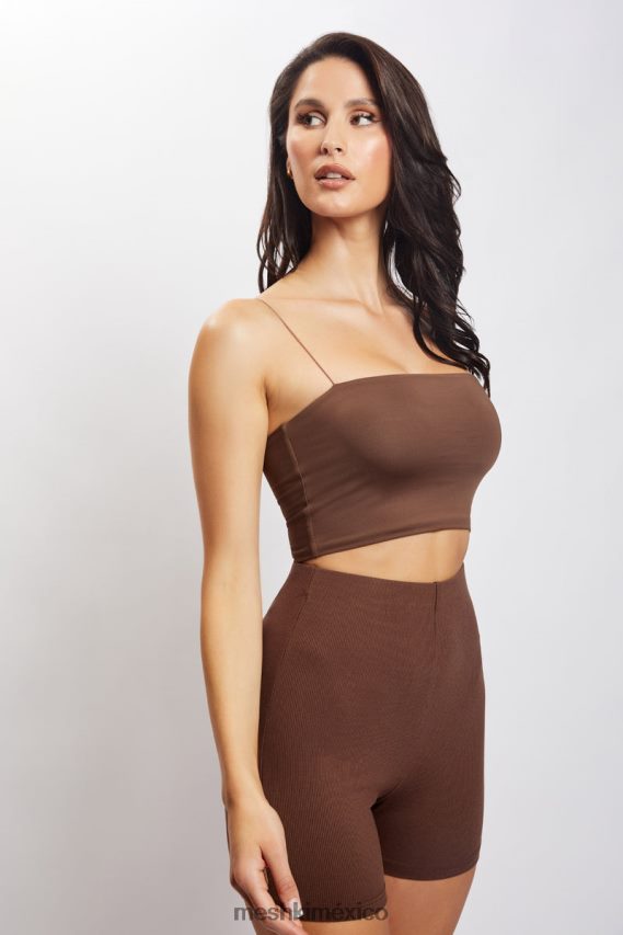 Meshki botín corto de canalé lisa chocolate ropa H48F8H1460