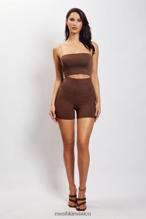 Meshki botín corto de canalé lisa chocolate ropa H48F8H1460