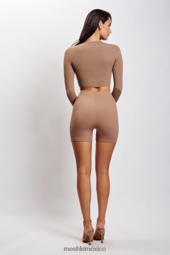 Meshki botín corto de canalé lisa latté ropa H48F8H1461