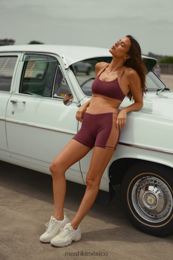 Meshki pantalones cortos de dos tonos taleah caoba/bronceado ropa H48F8H1467