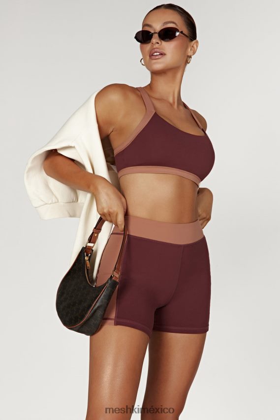 Meshki pantalones cortos de dos tonos taleah caoba/bronceado ropa H48F8H1467