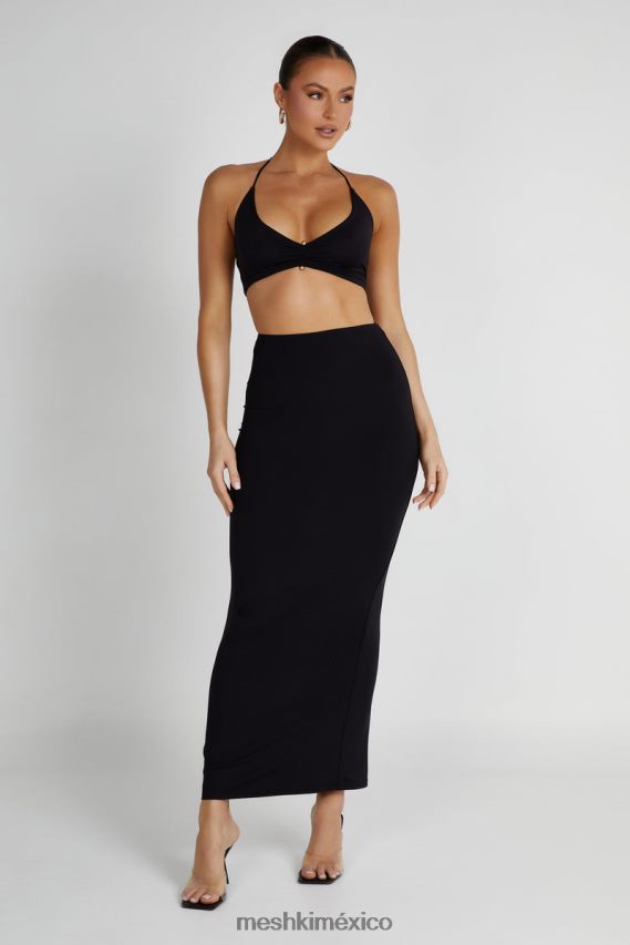 Meshki Falda larga Olympia de nailon reciclado con cola de pez negro ropa H48F8H1258