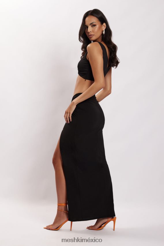 Meshki falda larga con abertura lateral en jacqui negro ropa H48F8H1571