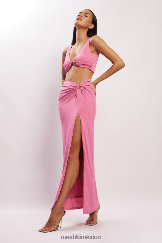 Meshki falda larga con abertura lateral en jacqui rosa ropa H48F8H1576