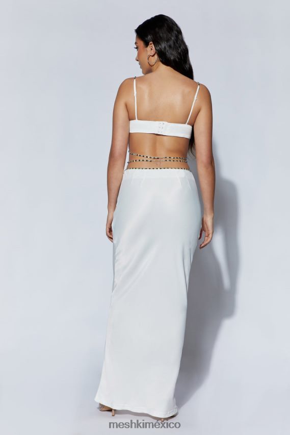 Meshki falda larga con ribete de strass havva blanco ropa H48F8H1562