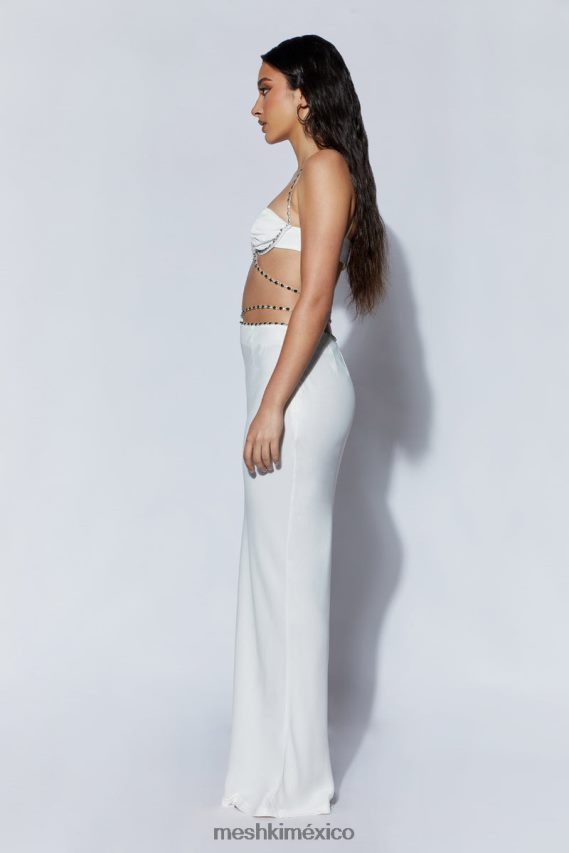 Meshki falda larga con ribete de strass havva blanco ropa H48F8H1562