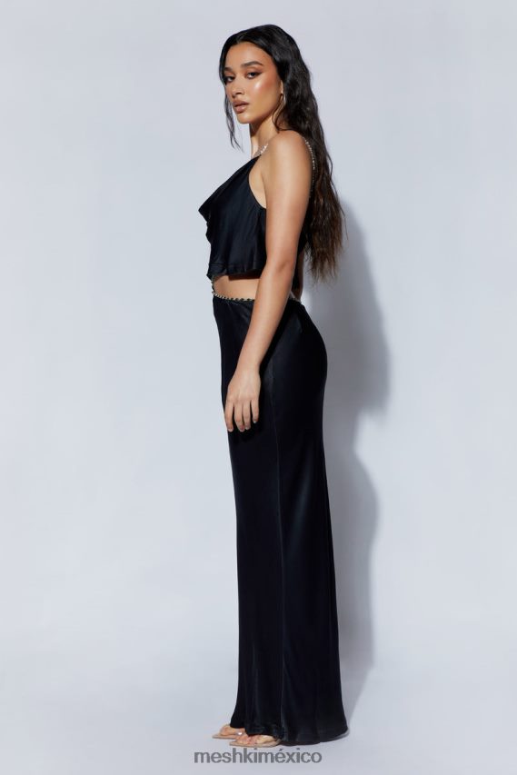 Meshki falda larga con ribete de strass havva negro ropa H48F8H1466