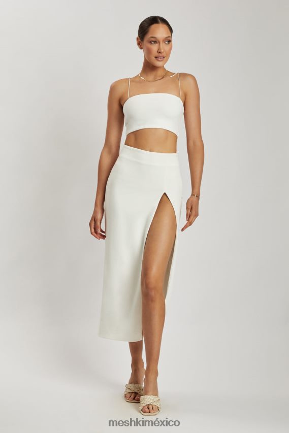 Meshki falda larga de crepé con abertura en el muslo y cintura alta Arla blanco ropa H48F8H1421