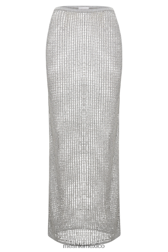 Meshki falda larga de crochet con lentejuelas christa plata ropa H48F8H1481