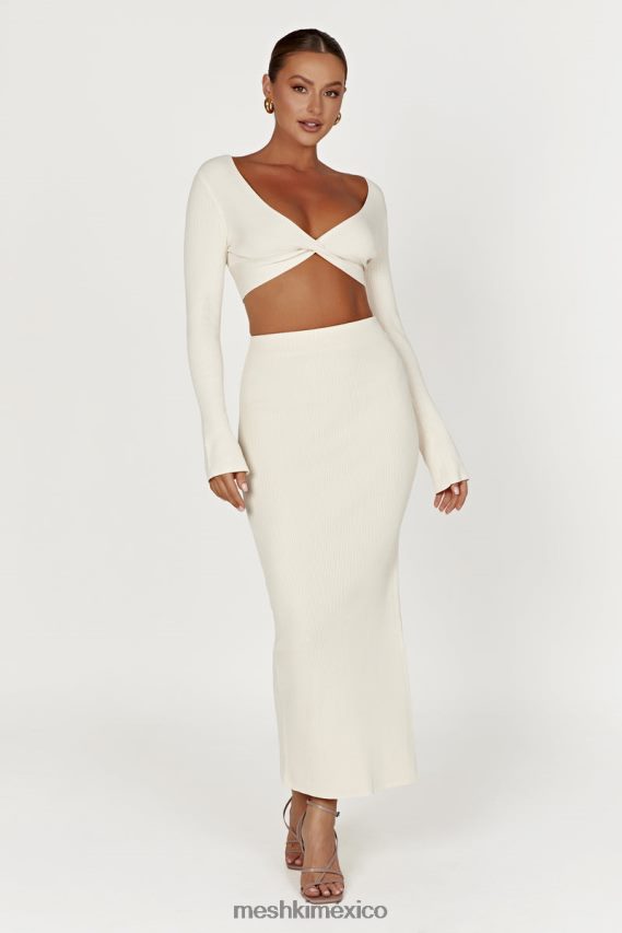 Meshki falda larga de punto con abertura Kaesha hueso ropa H48F8H1272