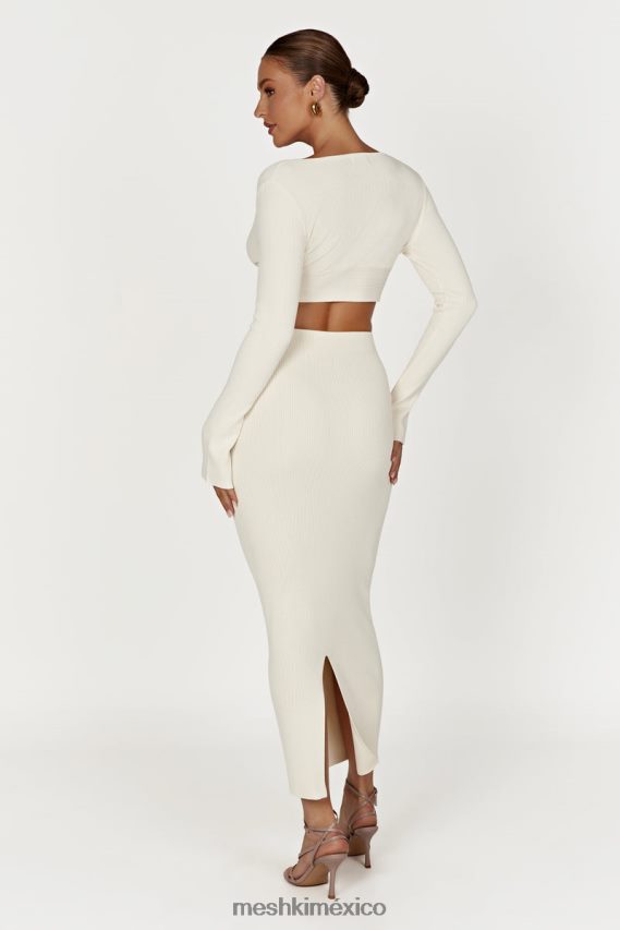 Meshki falda larga de punto con abertura Kaesha hueso ropa H48F8H1272