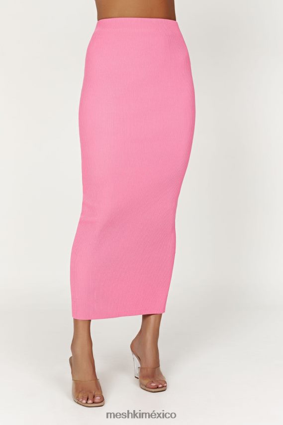 Meshki falda larga de punto con abertura Kaesha rosa chicle ropa H48F8H1417