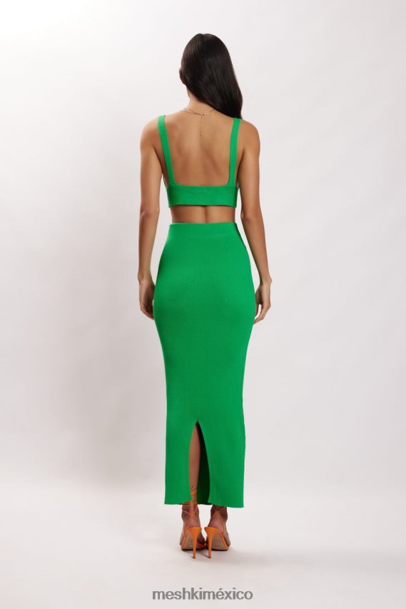 Meshki falda larga de punto con abertura Kaesha verde ropa H48F8H1534