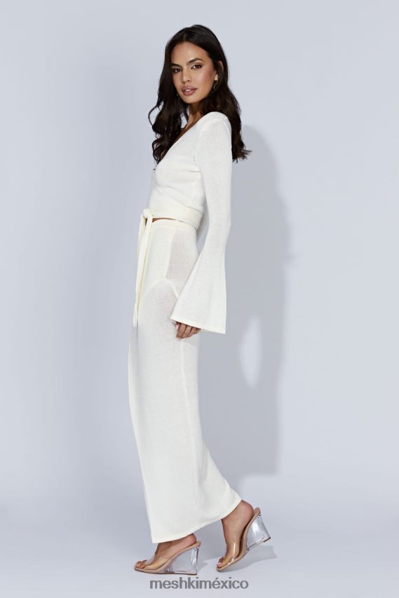 Meshki falda larga de punto petra con abertura blanquecino ropa H48F8H1535