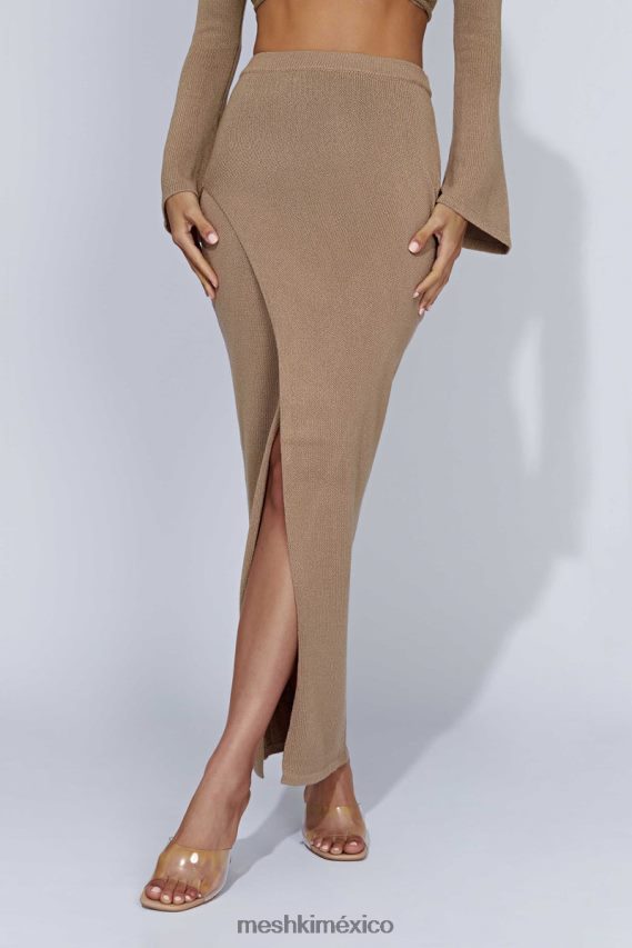 Meshki falda larga de punto petra con abertura gris pardo ropa H48F8H1366