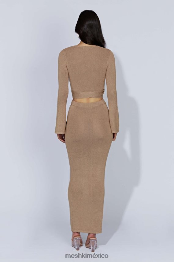 Meshki falda larga de punto petra con abertura gris pardo ropa H48F8H1366