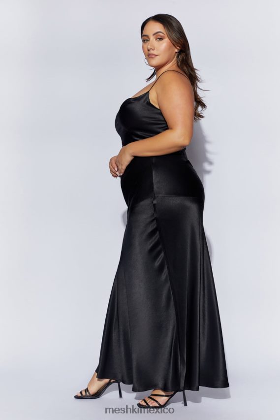 Meshki falda larga de satén con estampado de amapolas negro ropa H48F8H1527