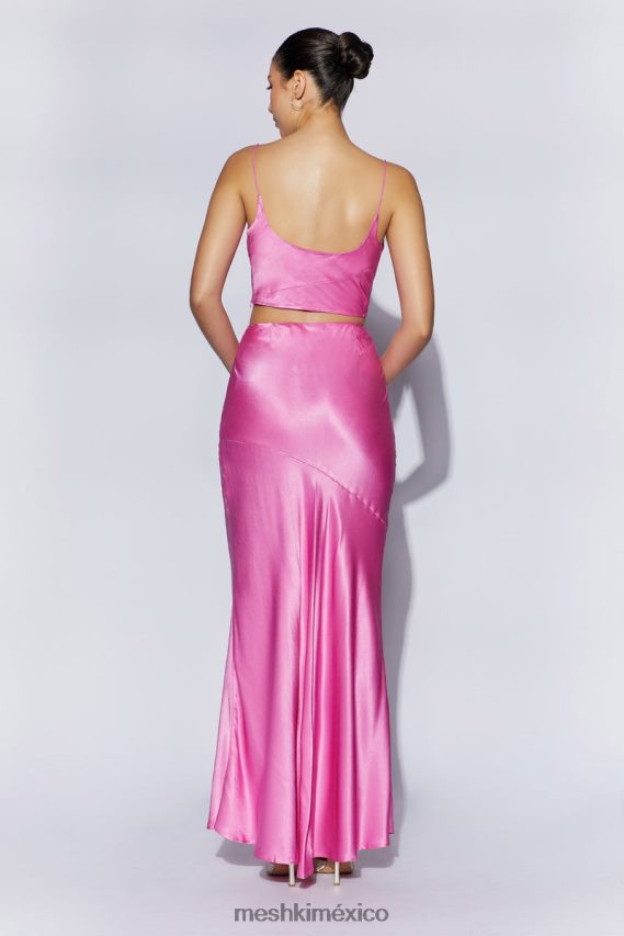 Meshki falda larga de satén con estampado de amapolas rosa ropa H48F8H1523