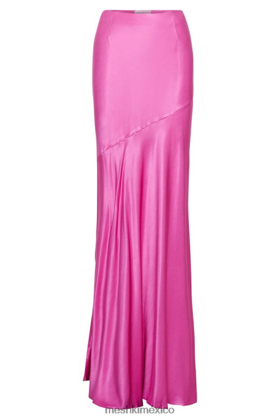 Meshki falda larga de satén con estampado de amapolas rosa ropa H48F8H1523