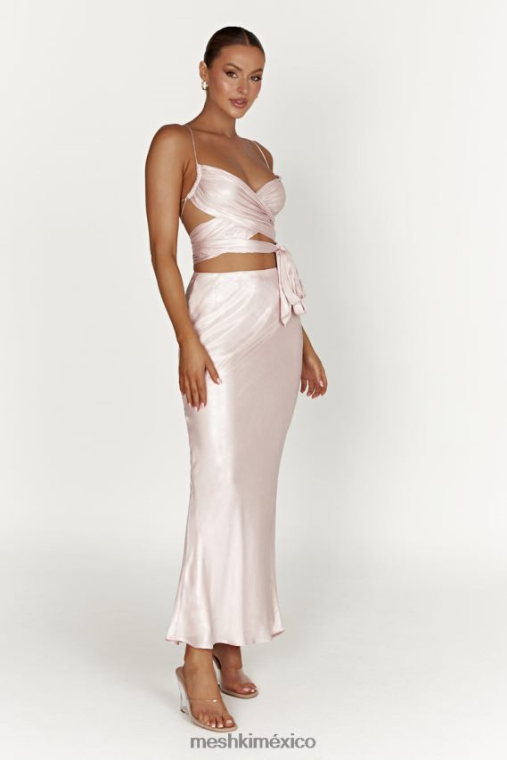 Meshki falda larga de satén raine rubor rosa ropa H48F8H1433