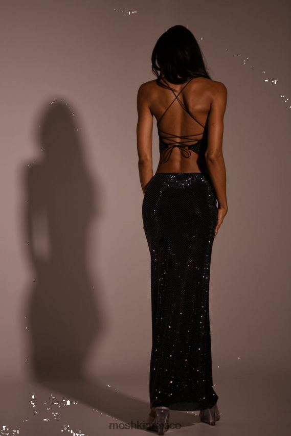 Meshki falda larga erika con strass negro ropa H48F8H1314