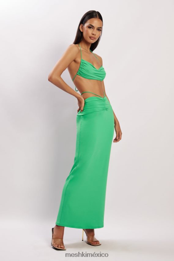 Meshki falda larga fruncida color ámbar verde ropa H48F8H1573