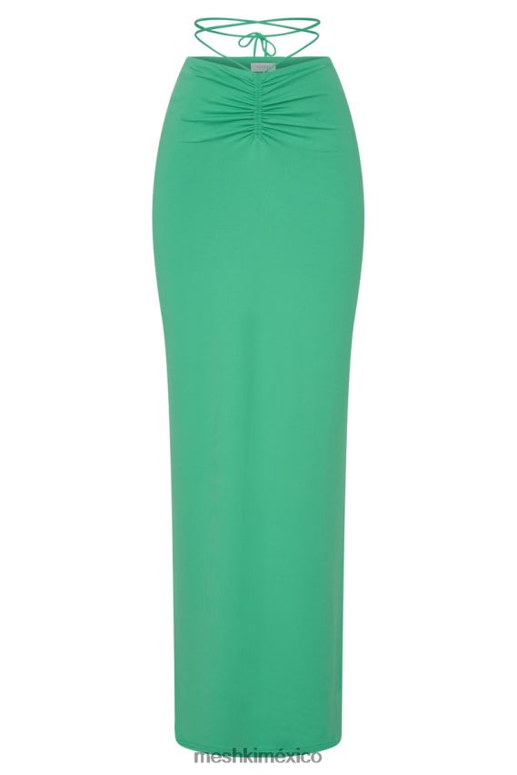 Meshki falda larga fruncida color ámbar verde ropa H48F8H1573