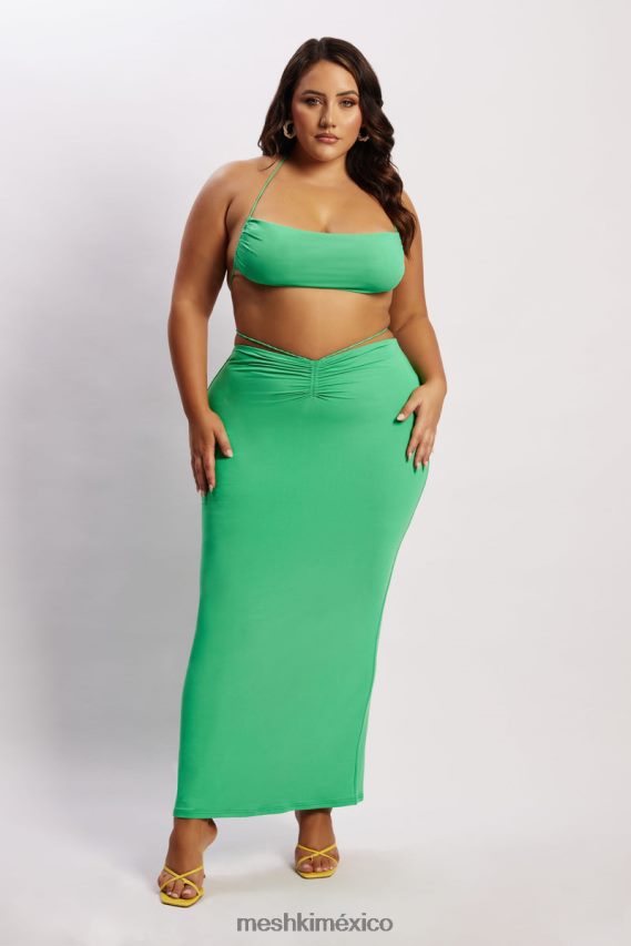 Meshki falda larga fruncida color ámbar verde ropa H48F8H1573