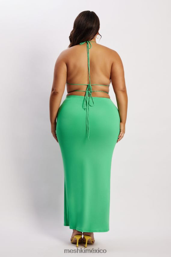 Meshki falda larga fruncida color ámbar verde ropa H48F8H1573