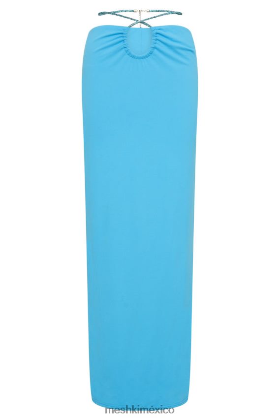 Meshki falda larga fruncida con cuerda y diamantes de rubí azul cian ropa H48F8H1559