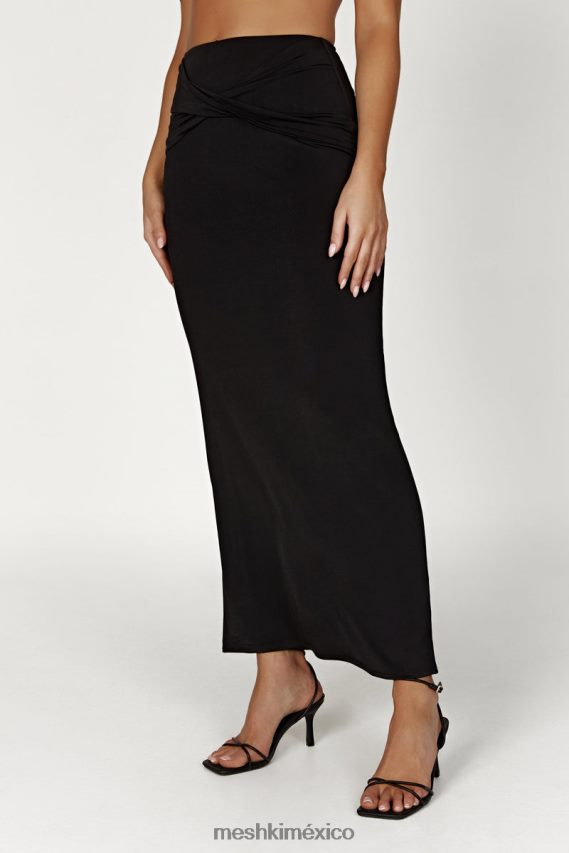 Meshki falda larga retorcida ceri negro ropa H48F8H1353