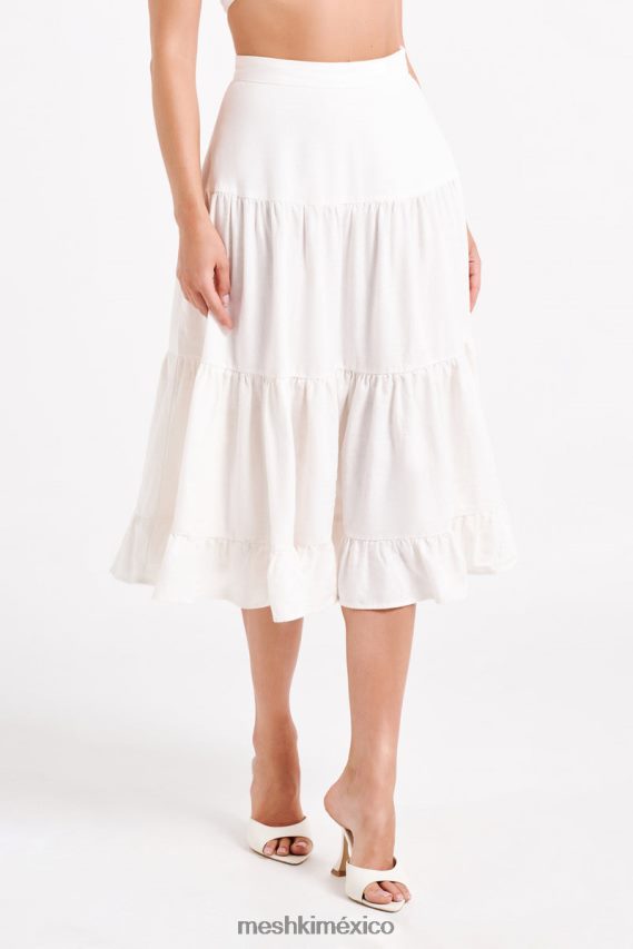 Meshki falda midi hilaria de lino a capas blanco ropa H48F8H1227