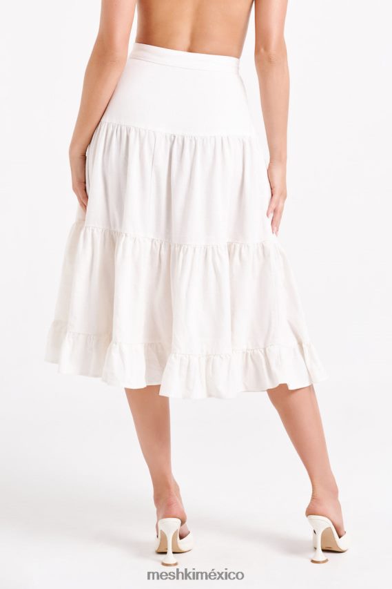 Meshki falda midi hilaria de lino a capas blanco ropa H48F8H1227